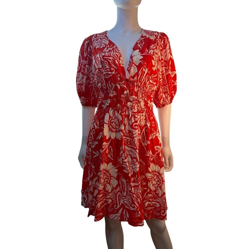 Abel The Label Womens Size L V-Neck Elastic Waist 100% Rayon Dress Good Con